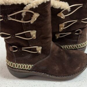 UGG Women's Dark Brown Winter Boots with Cream Accents